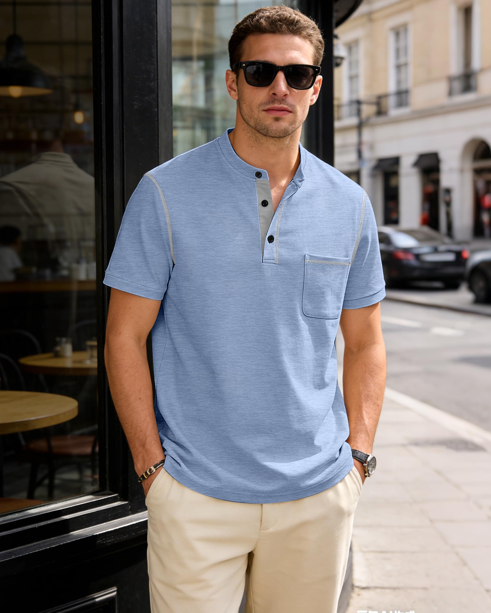 Men's Henley Shirt Short Sleeve T-Shirt Casual Top Pullover Summer Lightweight Tee Shirts with Button