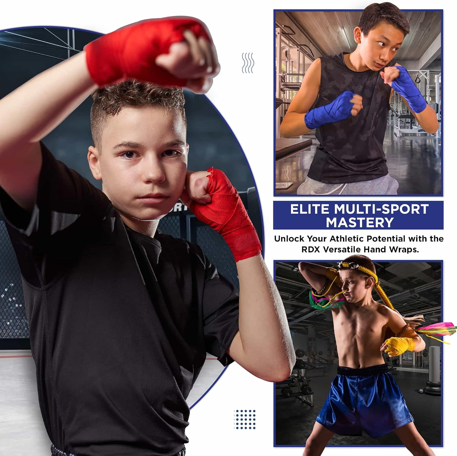 RDX Boxing Wraps Kids 2.5M Inner Gloves, Elasticated Thumb Loop Bandages, Junior Under Mitts Hand Fist Protector Wrist Support Straps, Muay Thai MMA Kickboxing Martial Arts Speed Bag Punching Training