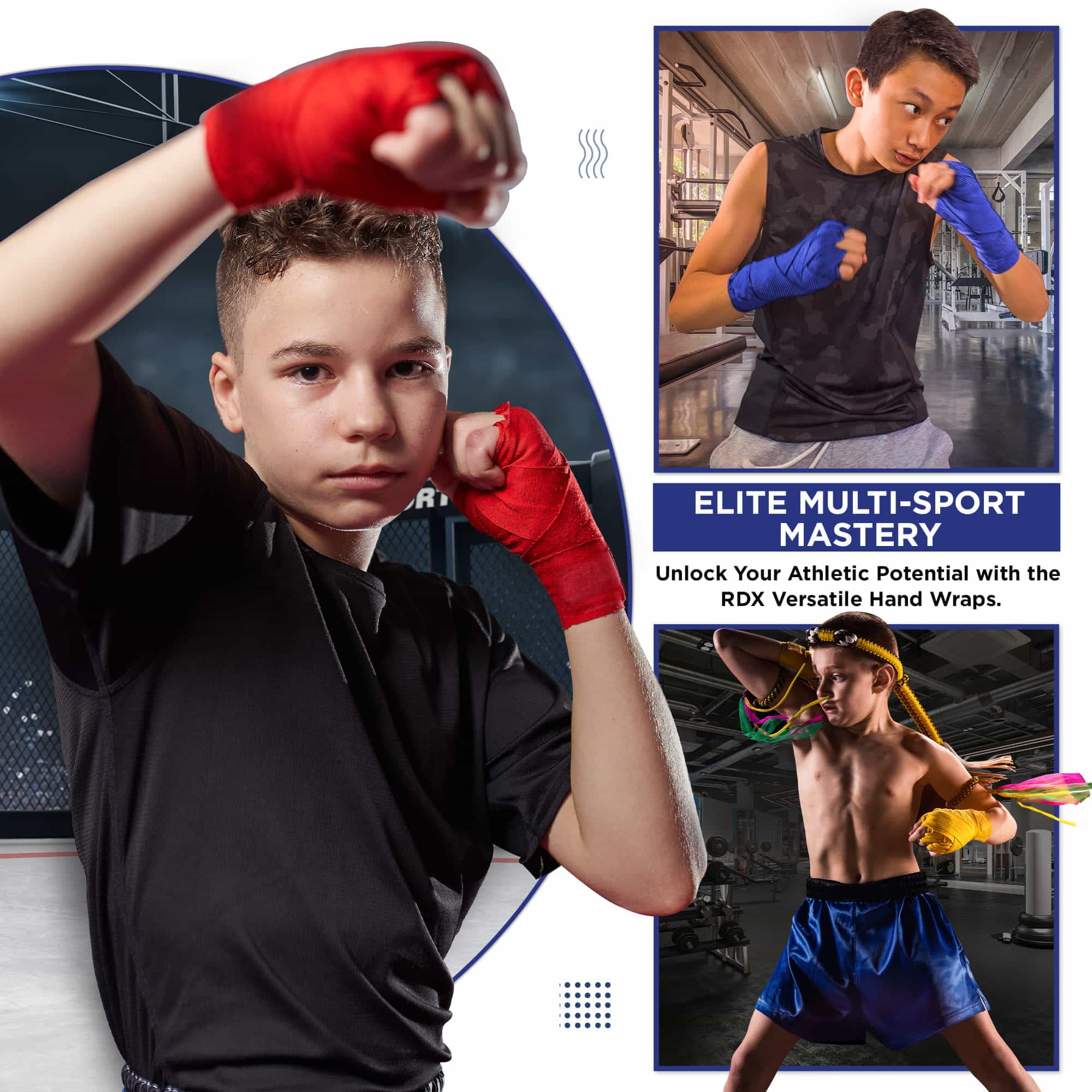 RDX Boxing Wraps Kids 2.5M Inner Gloves, Elasticated Thumb Loop Bandages, Junior Under Mitts Hand Fist Protector Wrist Support Straps, Muay Thai MMA Kickboxing Martial Arts Speed Bag Punching Training