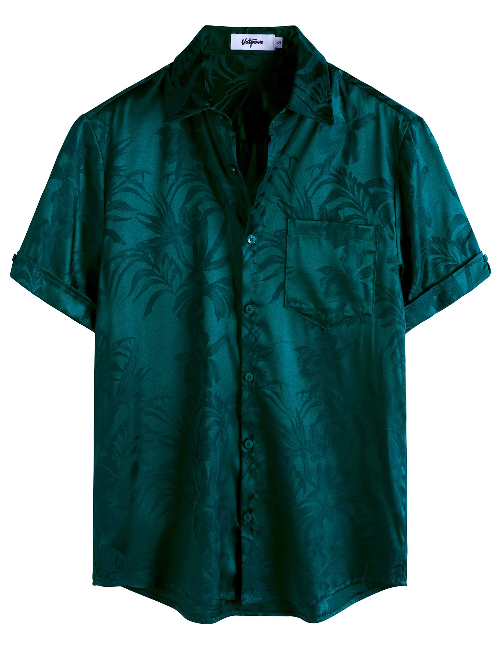 VATPAVE Mens Silk Satin Hawaiian Shirt Short Sleeve Button Down Shirts | Hawaii, Summer, Beach, Vacation, Tropical, Resort Wear, Jacquard, Going Out, Rave, Cool, Club, Floral, Holiday, with Pocket