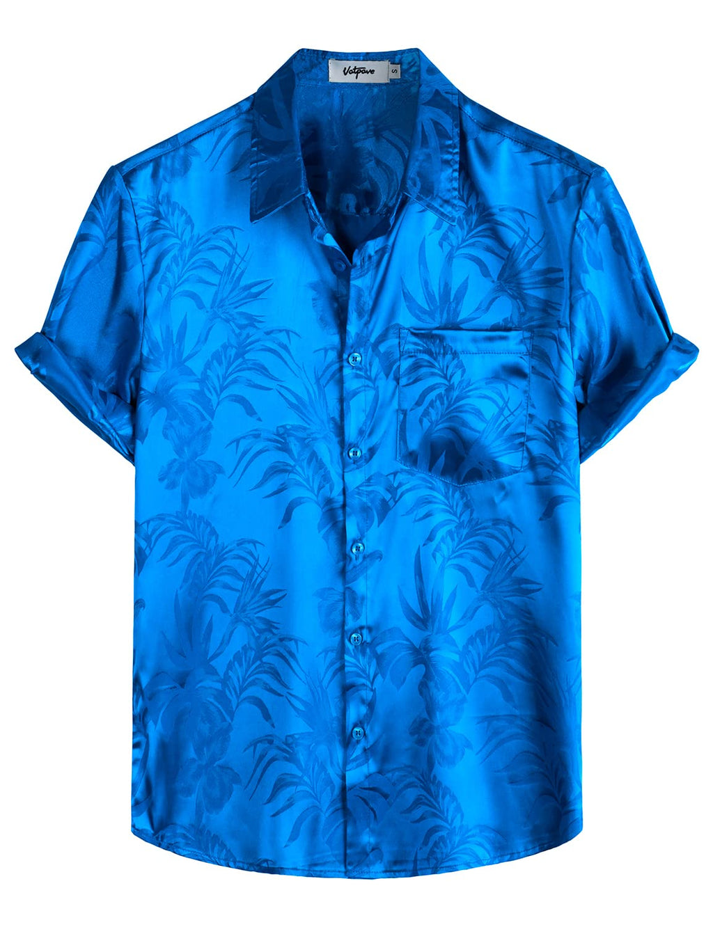 VATPAVE Mens Silk Satin Hawaiian Shirt Short Sleeve Button Down Shirts | Hawaii, Summer, Beach, Vacation, Tropical, Resort Wear, Jacquard, Going Out, Rave, Cool, Club, Floral, Holiday, with Pocket