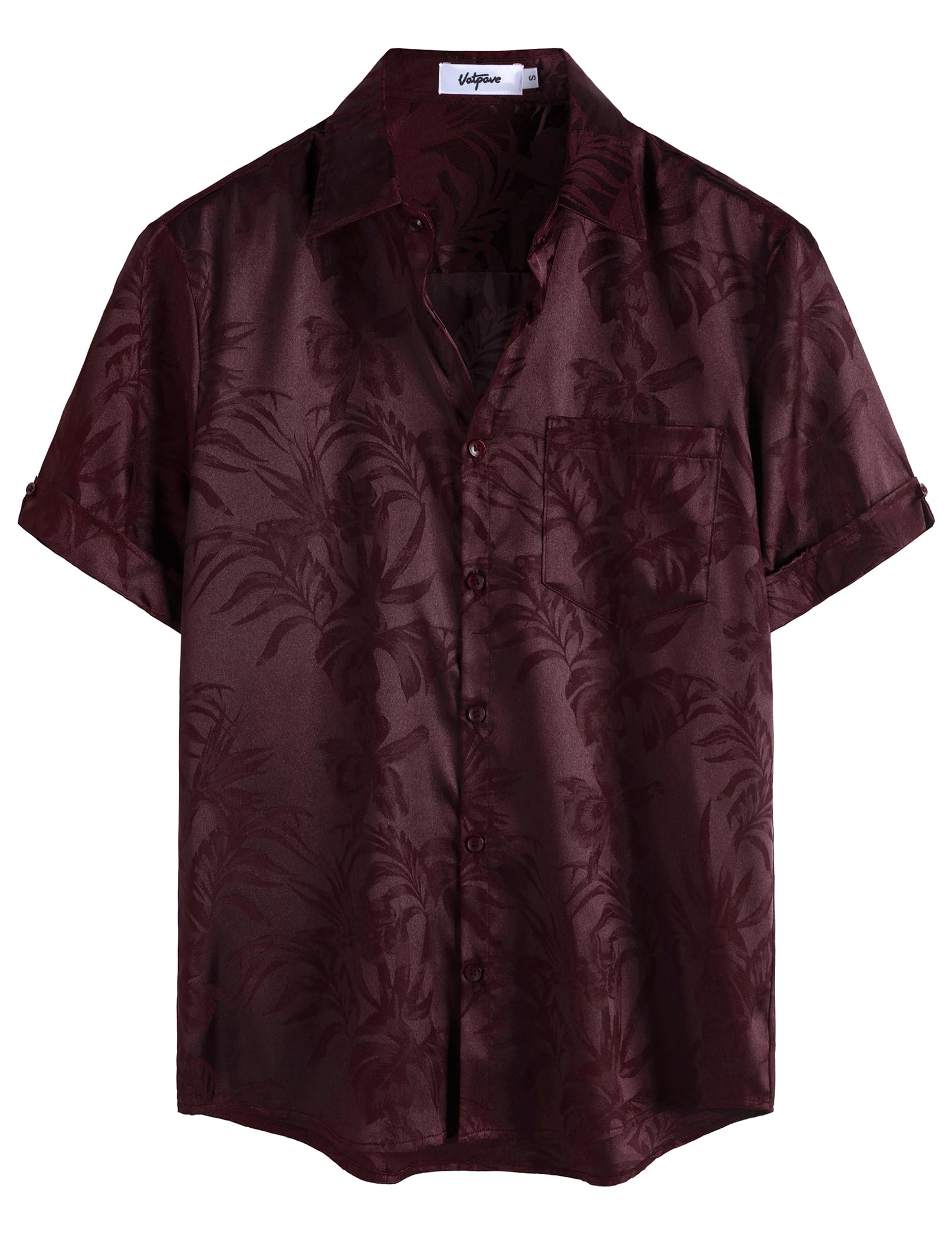 VATPAVE Mens Silk Satin Hawaiian Shirt Short Sleeve Button Down Shirts | Hawaii, Summer, Beach, Vacation, Tropical, Resort Wear, Jacquard, Going Out, Rave, Cool, Club, Floral, Holiday, with Pocket