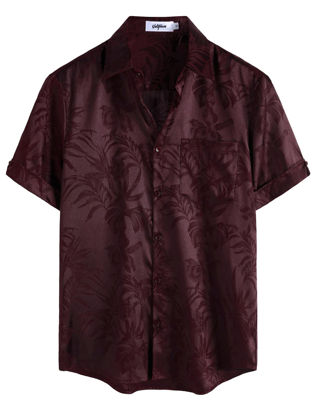 VATPAVE Mens Silk Satin Hawaiian Shirt Short Sleeve Button Down Shirts | Hawaii, Summer, Beach, Vacation, Tropical, Resort Wear, Jacquard, Going Out, Rave, Cool, Club, Floral, Holiday, with Pocket