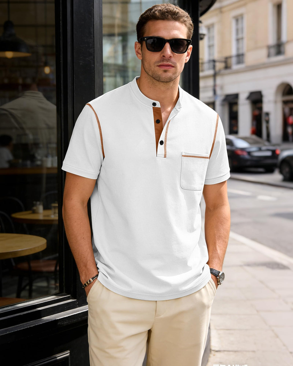 Men's Henley Shirt Short Sleeve T-Shirt Casual Top Pullover Summer Lightweight Tee Shirts with Button