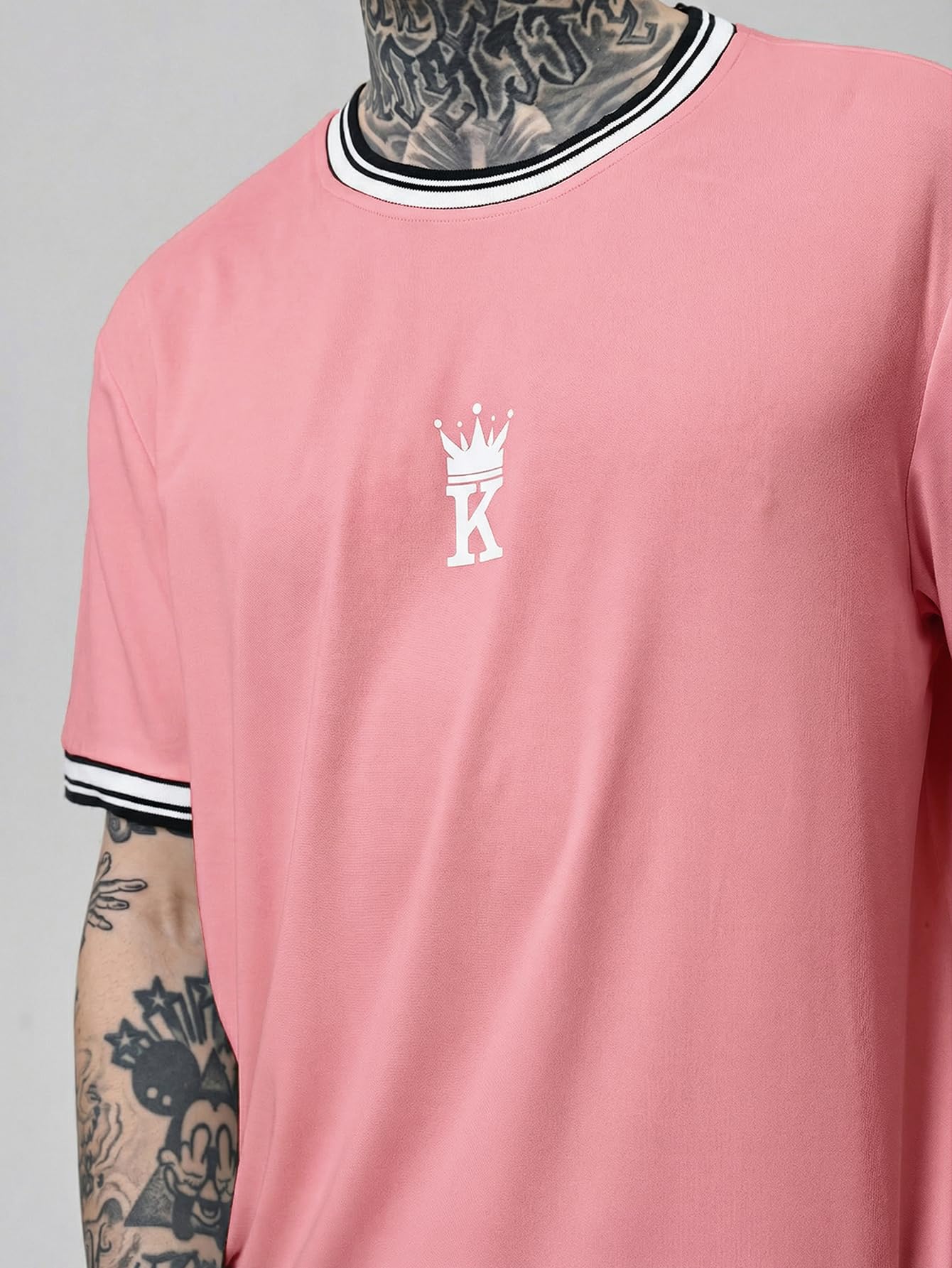 SOLY HUX Men's Crown Graphic Tshirt Short Sleeve Tees Summer Tops | Letter Print, Crew Neck, Striped Trim