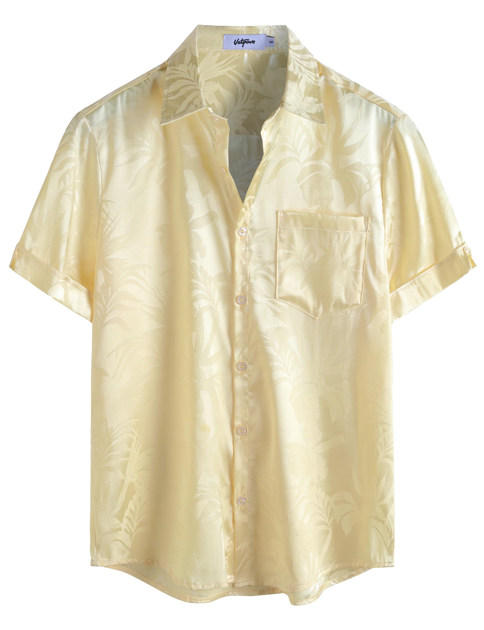VATPAVE Mens Silk Satin Hawaiian Shirt Short Sleeve Button Down Shirts | Hawaii, Summer, Beach, Vacation, Tropical, Resort Wear, Jacquard, Going Out, Rave, Cool, Club, Floral, Holiday, with Pocket