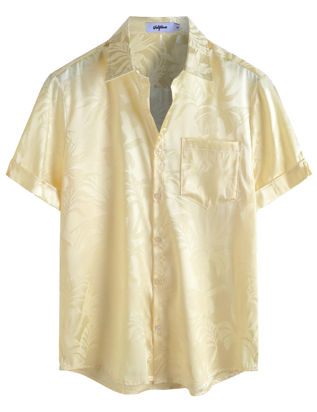 VATPAVE Mens Silk Satin Hawaiian Shirt Short Sleeve Button Down Shirts | Hawaii, Summer, Beach, Vacation, Tropical, Resort Wear, Jacquard, Going Out, Rave, Cool, Club, Floral, Holiday, with Pocket