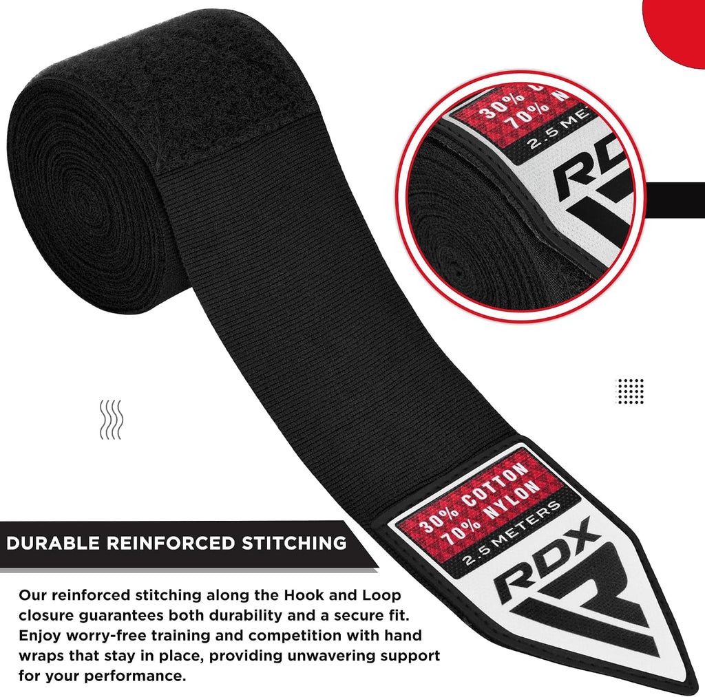 RDX Boxing Wraps Kids 2.5M Inner Gloves, Elasticated Thumb Loop Bandages, Junior Under Mitts Hand Fist Protector Wrist Support Straps, Muay Thai MMA Kickboxing Martial Arts Speed Bag Punching Training