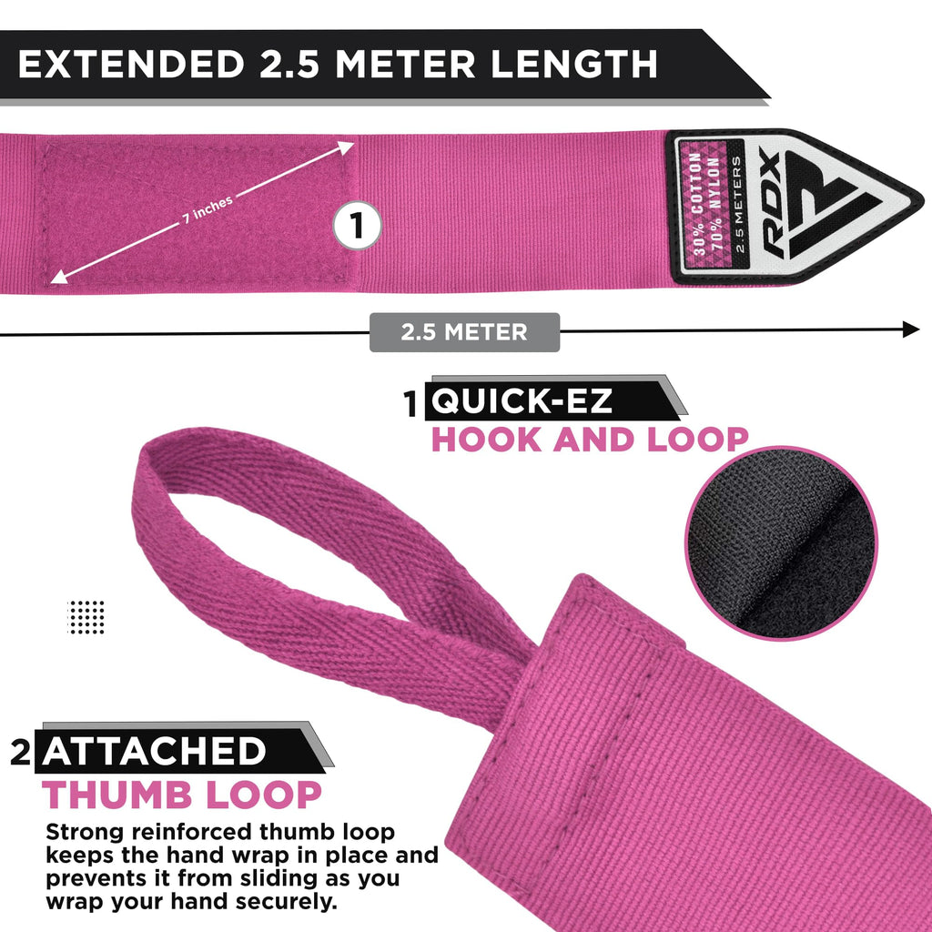 RDX Boxing Wraps Kids 2.5M Inner Gloves, Elasticated Thumb Loop Bandages, Junior Under Mitts Hand Fist Protector Wrist Support Straps, Muay Thai MMA Kickboxing Martial Arts Speed Bag Punching Training