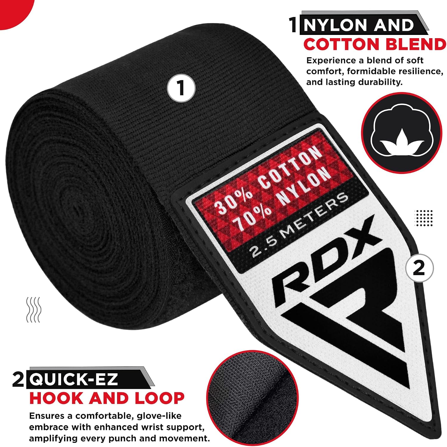 RDX Boxing Wraps Kids 2.5M Inner Gloves, Elasticated Thumb Loop Bandages, Junior Under Mitts Hand Fist Protector Wrist Support Straps, Muay Thai MMA Kickboxing Martial Arts Speed Bag Punching Training