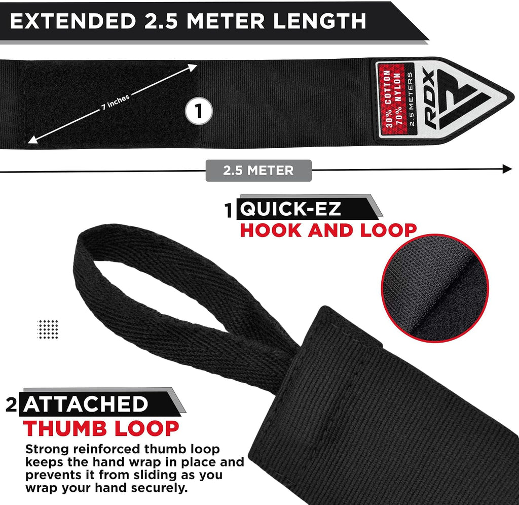 RDX Boxing Wraps Kids 2.5M Inner Gloves, Elasticated Thumb Loop Bandages, Junior Under Mitts Hand Fist Protector Wrist Support Straps, Muay Thai MMA Kickboxing Martial Arts Speed Bag Punching Training