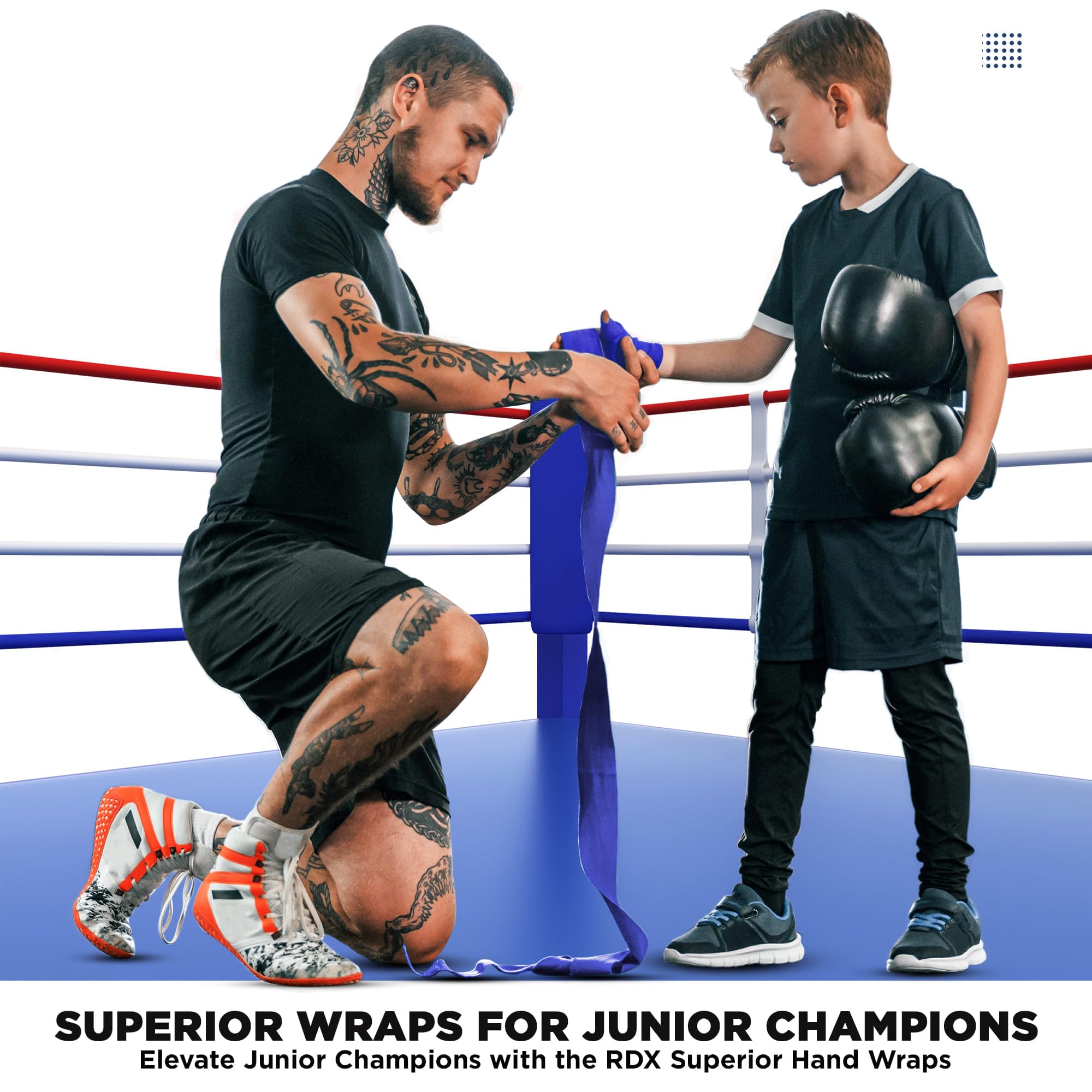 RDX Boxing Wraps Kids 2.5M Inner Gloves, Elasticated Thumb Loop Bandages, Junior Under Mitts Hand Fist Protector Wrist Support Straps, Muay Thai MMA Kickboxing Martial Arts Speed Bag Punching Training