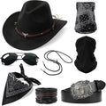 Western Cowboy Costume Outfit for Men Cowboy Hat Belt Neck Gaiter Face Cover Accessories for Halloween Party Cosplay