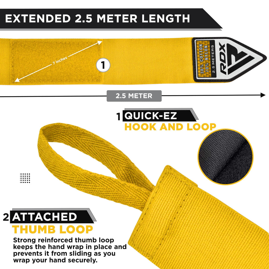 RDX Boxing Wraps Kids 2.5M Inner Gloves, Elasticated Thumb Loop Bandages, Junior Under Mitts Hand Fist Protector Wrist Support Straps, Muay Thai MMA Kickboxing Martial Arts Speed Bag Punching Training