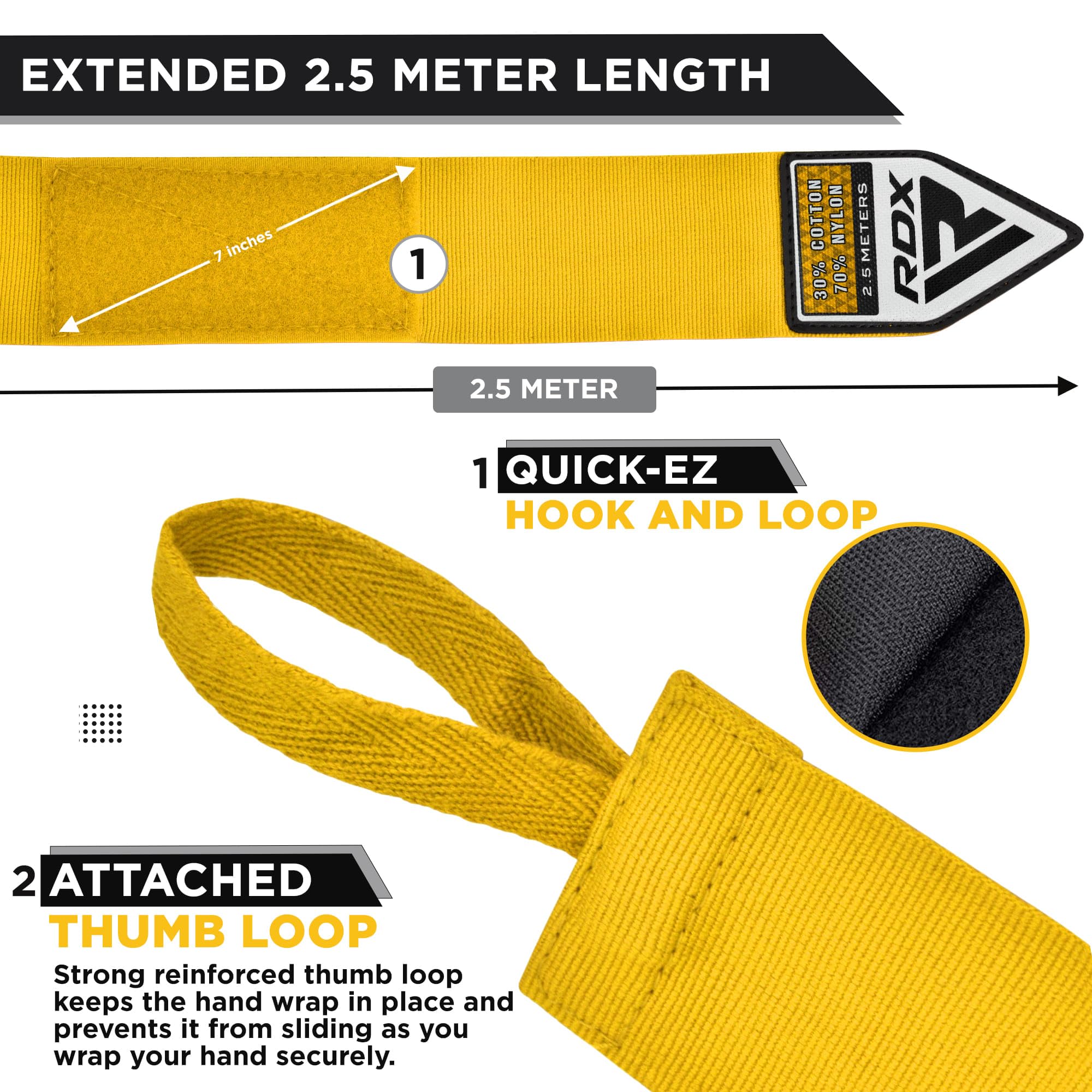 RDX Boxing Wraps Kids 2.5M Inner Gloves, Elasticated Thumb Loop Bandages, Junior Under Mitts Hand Fist Protector Wrist Support Straps, Muay Thai MMA Kickboxing Martial Arts Speed Bag Punching Training