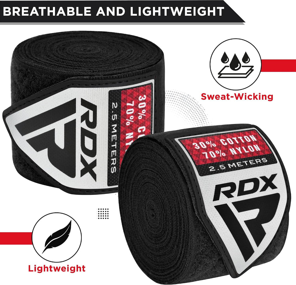 RDX Boxing Wraps Kids 2.5M Inner Gloves, Elasticated Thumb Loop Bandages, Junior Under Mitts Hand Fist Protector Wrist Support Straps, Muay Thai MMA Kickboxing Martial Arts Speed Bag Punching Training