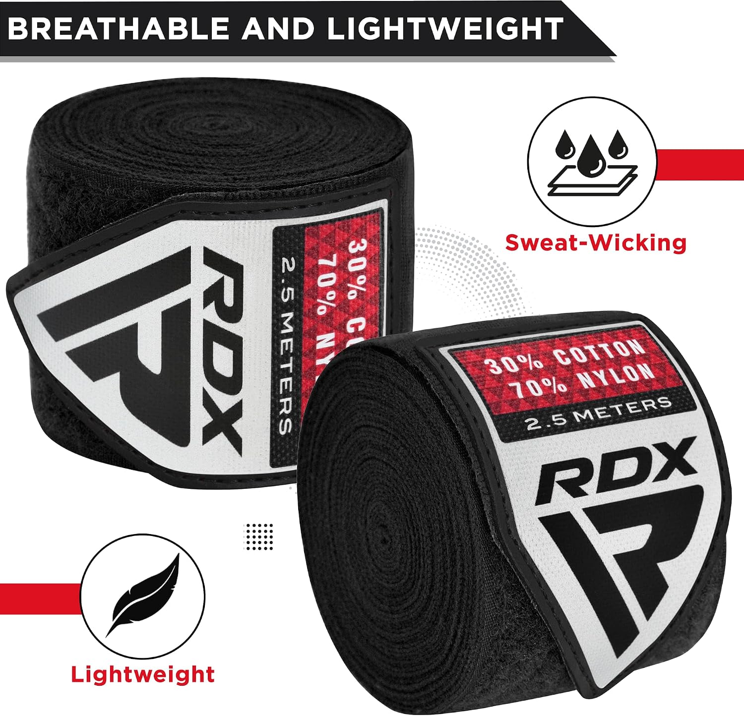 RDX Boxing Wraps Kids 2.5M Inner Gloves, Elasticated Thumb Loop Bandages, Junior Under Mitts Hand Fist Protector Wrist Support Straps, Muay Thai MMA Kickboxing Martial Arts Speed Bag Punching Training