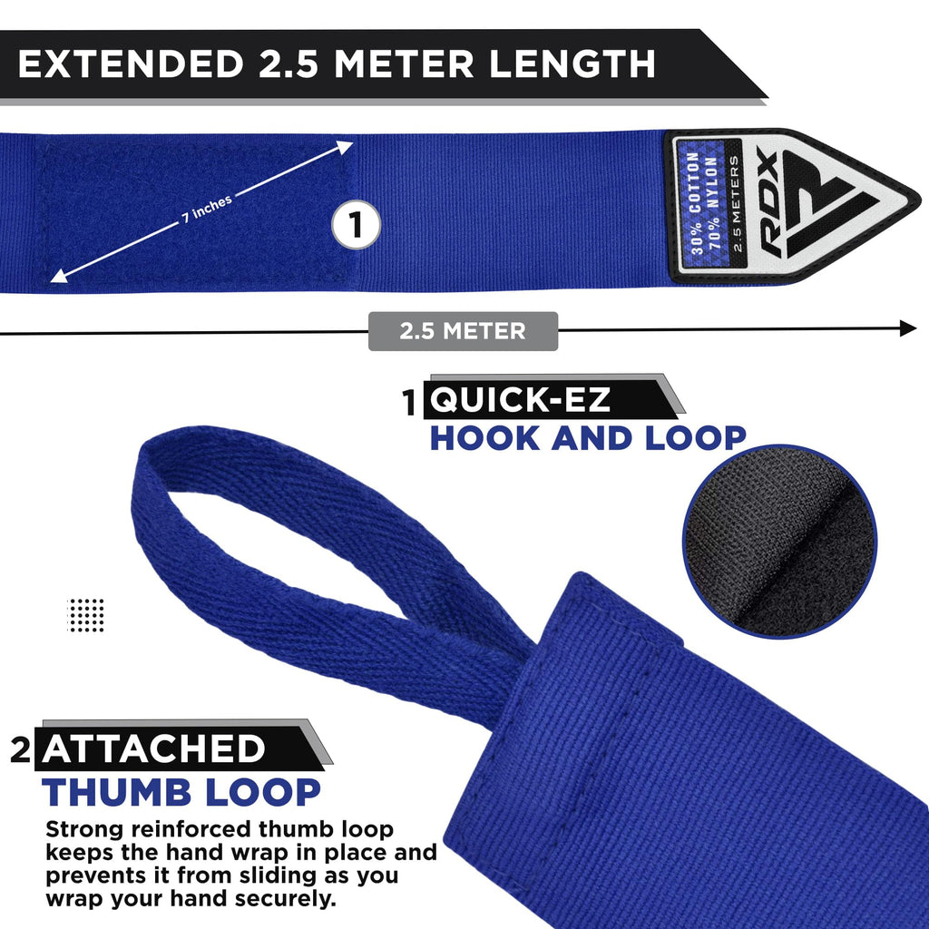 RDX Boxing Wraps Kids 2.5M Inner Gloves, Elasticated Thumb Loop Bandages, Junior Under Mitts Hand Fist Protector Wrist Support Straps, Muay Thai MMA Kickboxing Martial Arts Speed Bag Punching Training