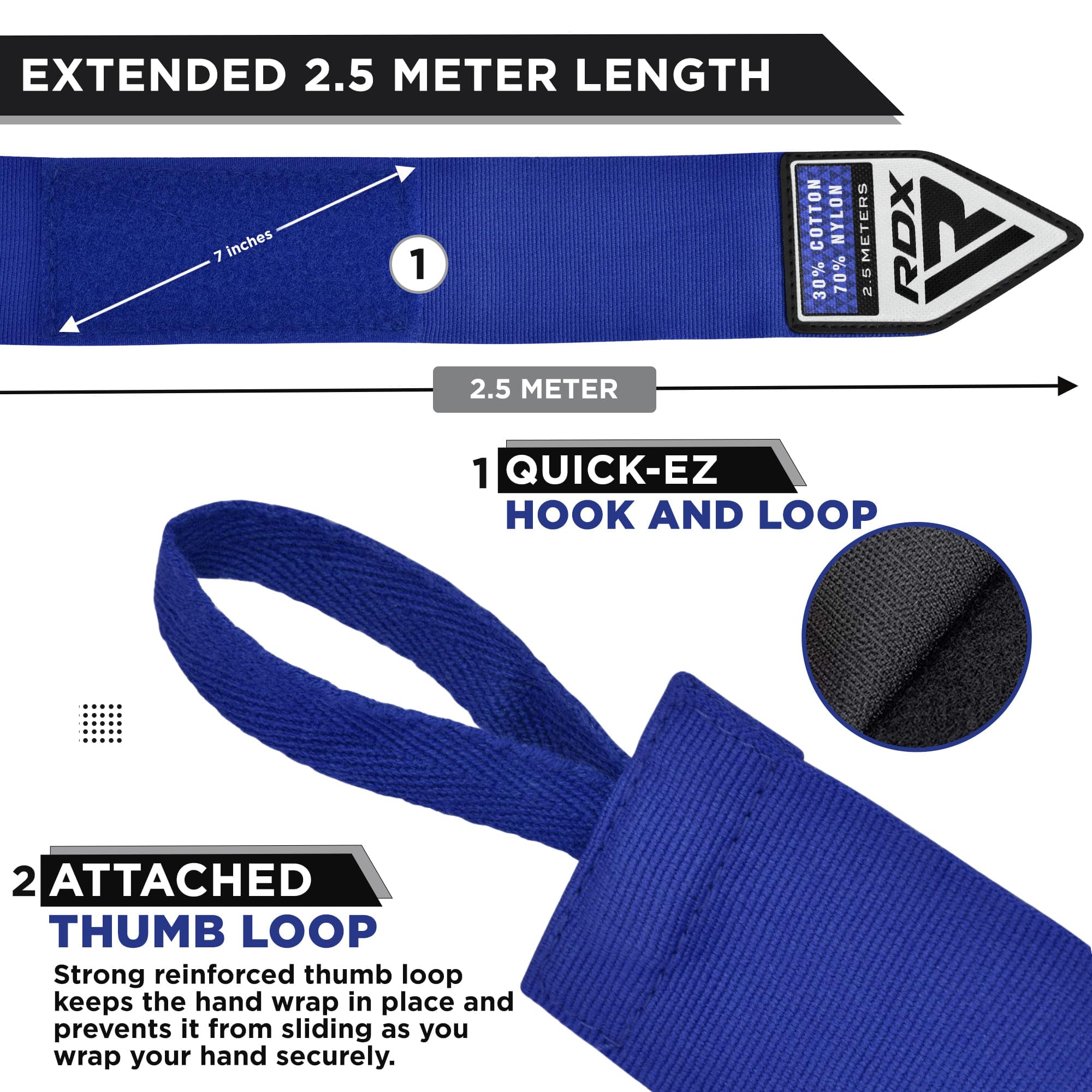 RDX Boxing Wraps Kids 2.5M Inner Gloves, Elasticated Thumb Loop Bandages, Junior Under Mitts Hand Fist Protector Wrist Support Straps, Muay Thai MMA Kickboxing Martial Arts Speed Bag Punching Training