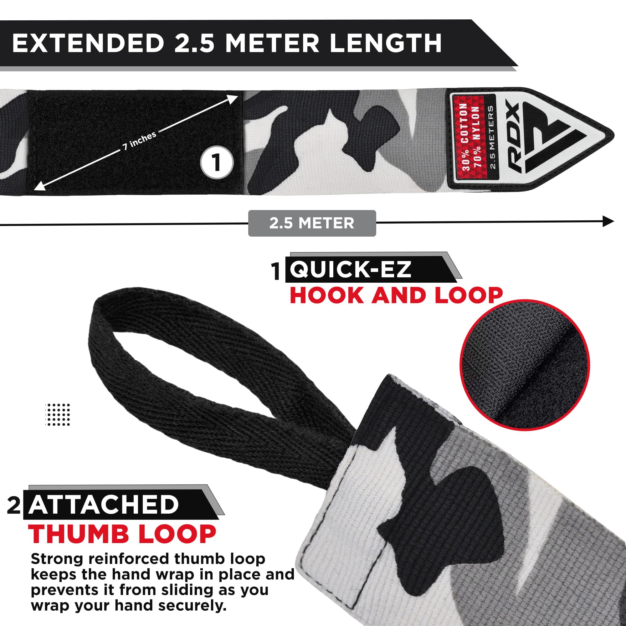 RDX Boxing Wraps Kids 2.5M Inner Gloves, Elasticated Thumb Loop Bandages, Junior Under Mitts Hand Fist Protector Wrist Support Straps, Muay Thai MMA Kickboxing Martial Arts Speed Bag Punching Training