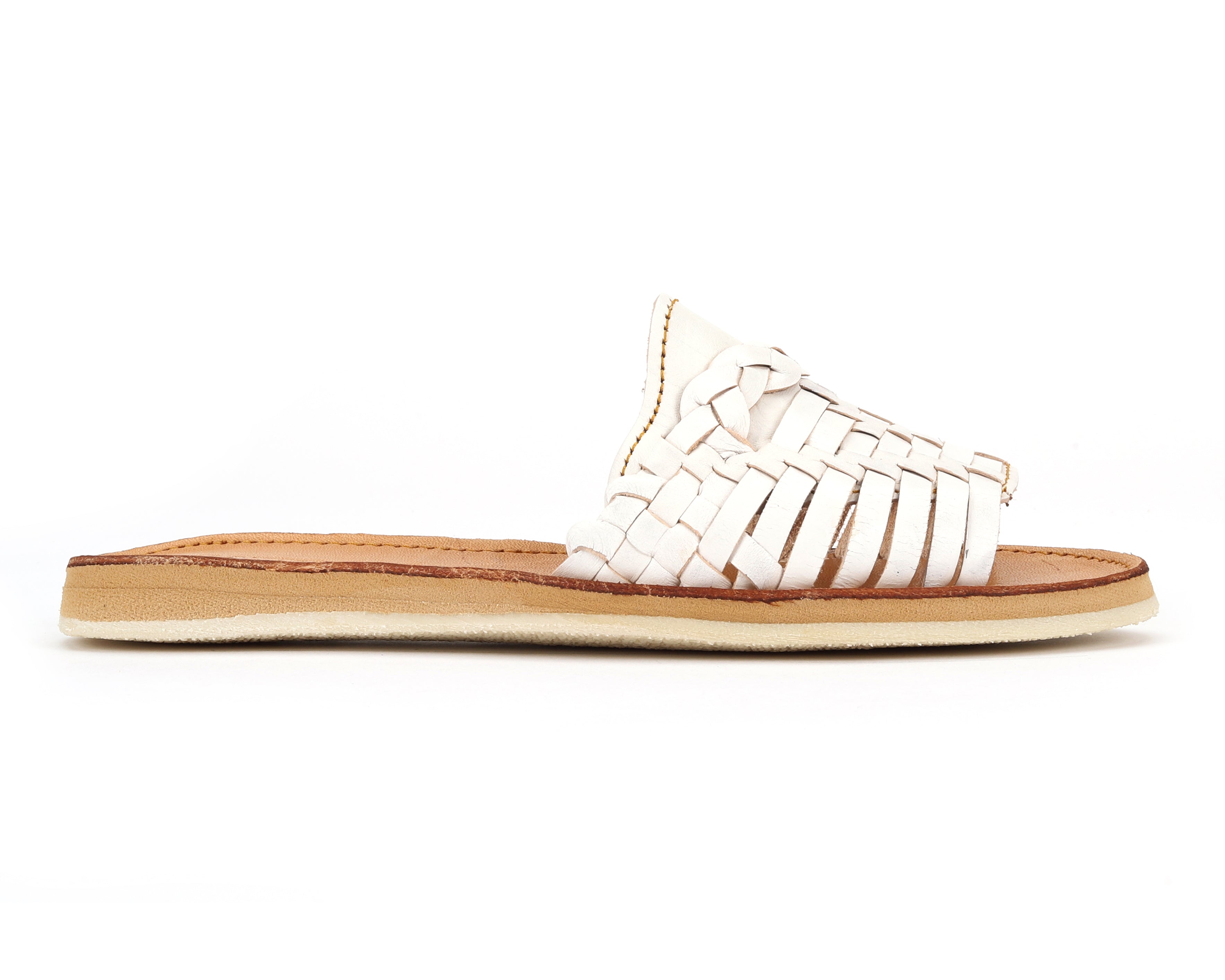 Huarache Peep-Toe Slides White