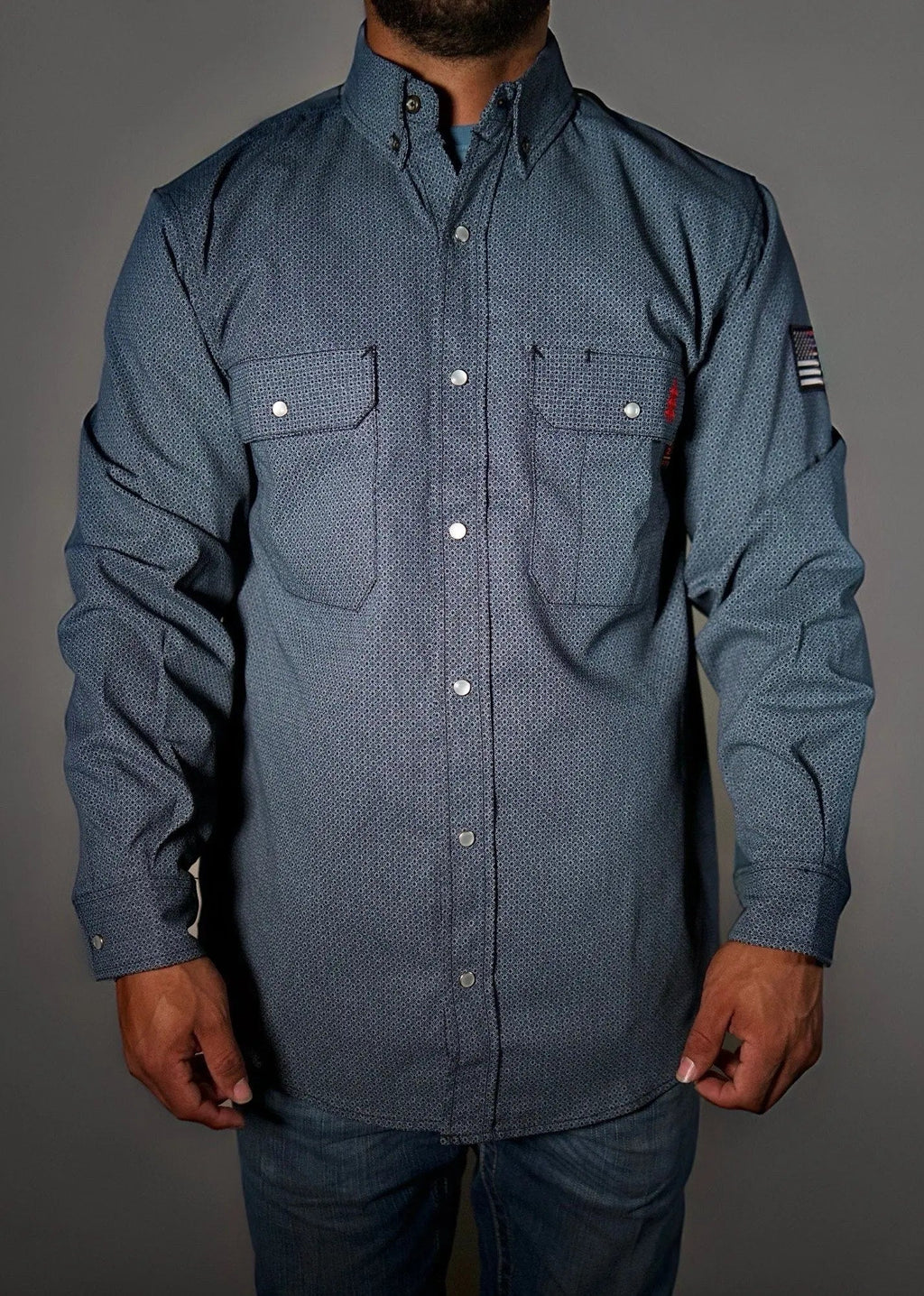 FR Pearl Snap Work Shirt - Forged Gray - With U.S Flag